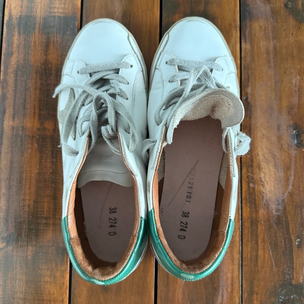 Authentic Golden Goose White Leather Sneakers with Green Heel 38 EUC - Picture 8 of 8